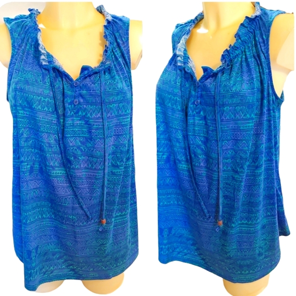 Faded Glory Tops - 🌹5/25🌹FADED GLORY Blue and Teal Tie Dye Aztec Print Tank Top